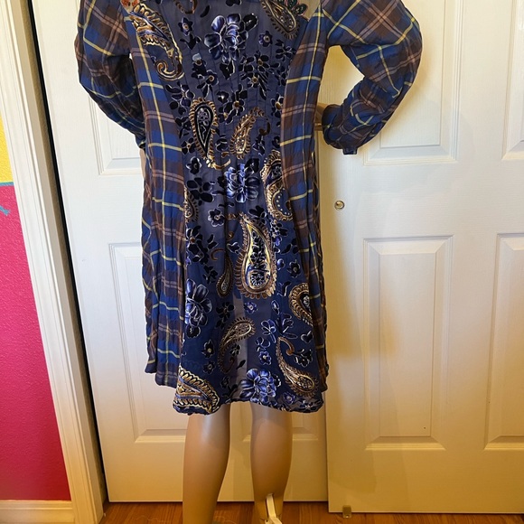 Aratta Silent JourneyPlaid Tunic Shirt dress . Sheer embroidered back Lg - Picture 12 of 14